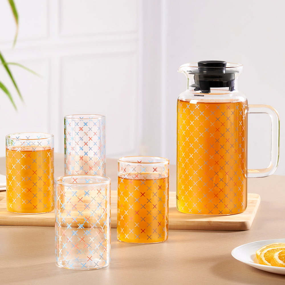 Borosil  Glance Multipurpose Jug w Glasses, 1L + 295ml x 4