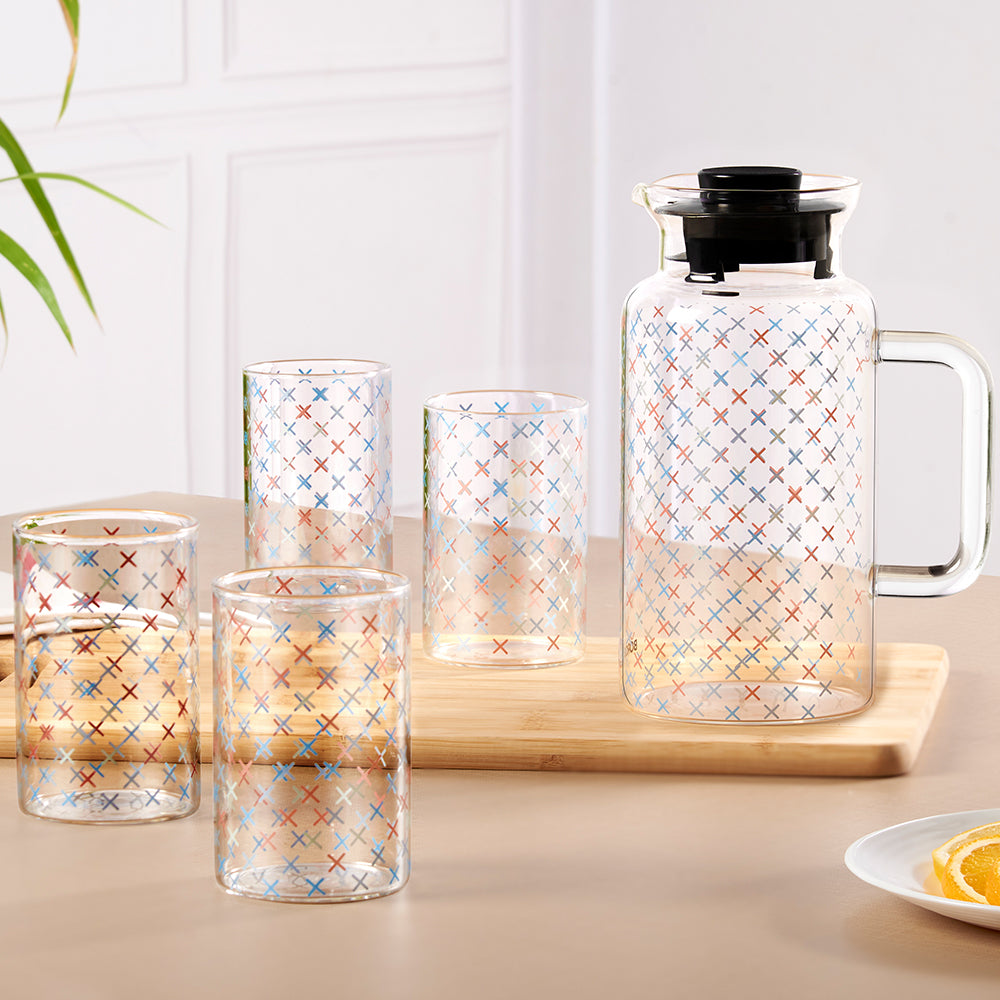 Borosil  Glance Multipurpose Jug w Glasses, 1L + 295ml x 4