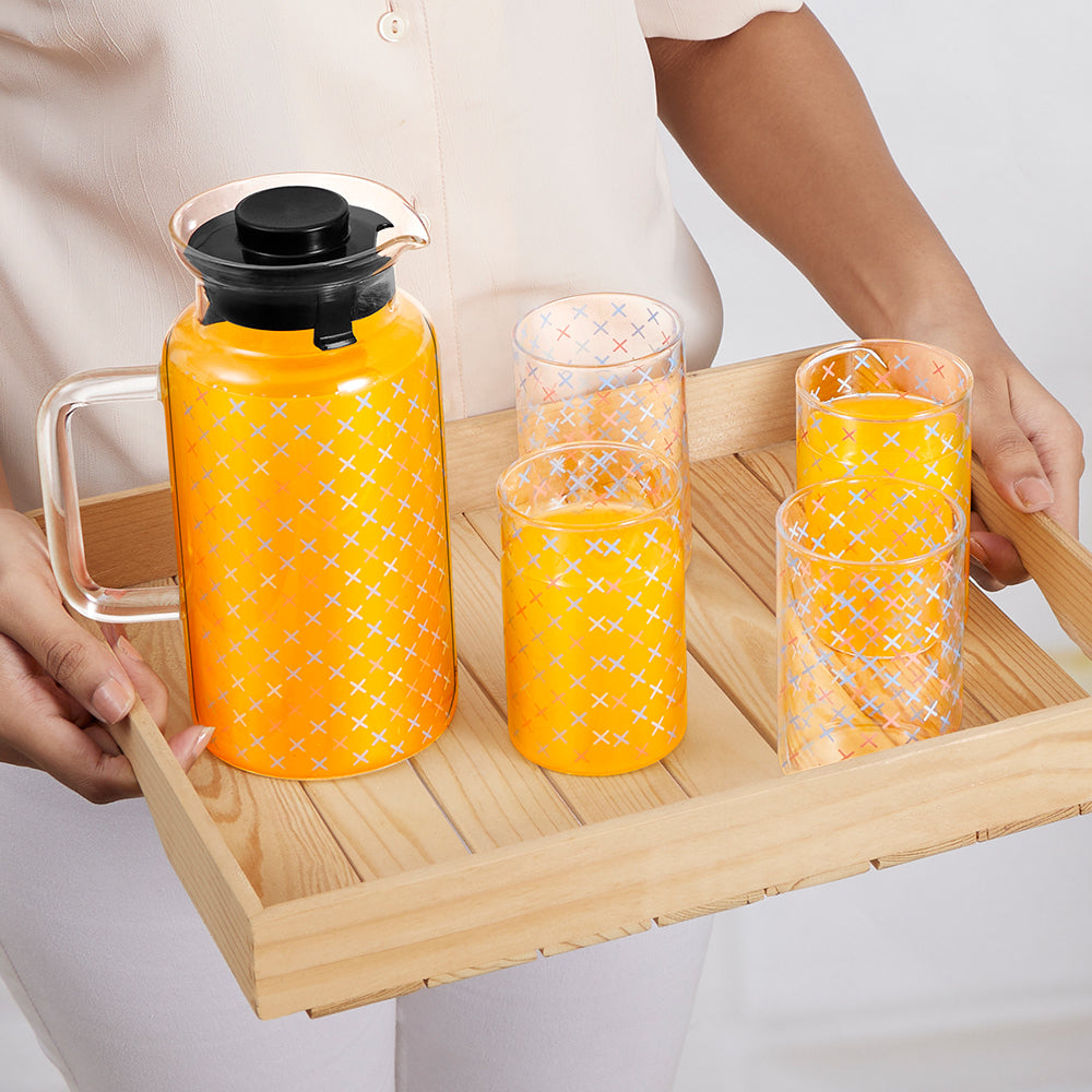 Borosil  Glance Multipurpose Jug w Glasses, 1L + 295ml x 4