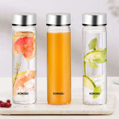 Neo Clear Glass Bottle Set, Silver Lid