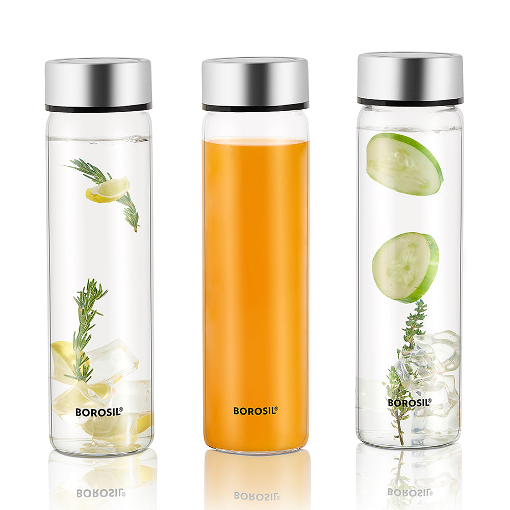 Neo Clear Glass Bottle Set, Silver Lid