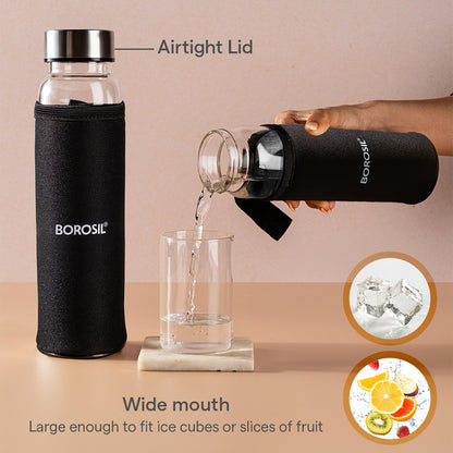 Neo Clear Glass Bottle Wide Mouth w Neoprene Cover