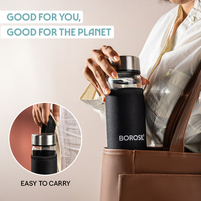 Neo Clear Glass Bottle Wide Mouth w Neoprene Cover