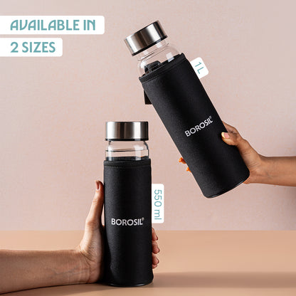 Neo Clear Glass Bottle Wide Mouth w Neoprene Cover