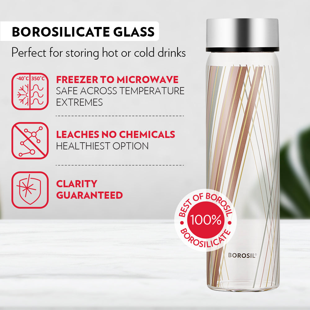 Prism Glass Bottle w Wide Mouth, Silver Lid, 550ml