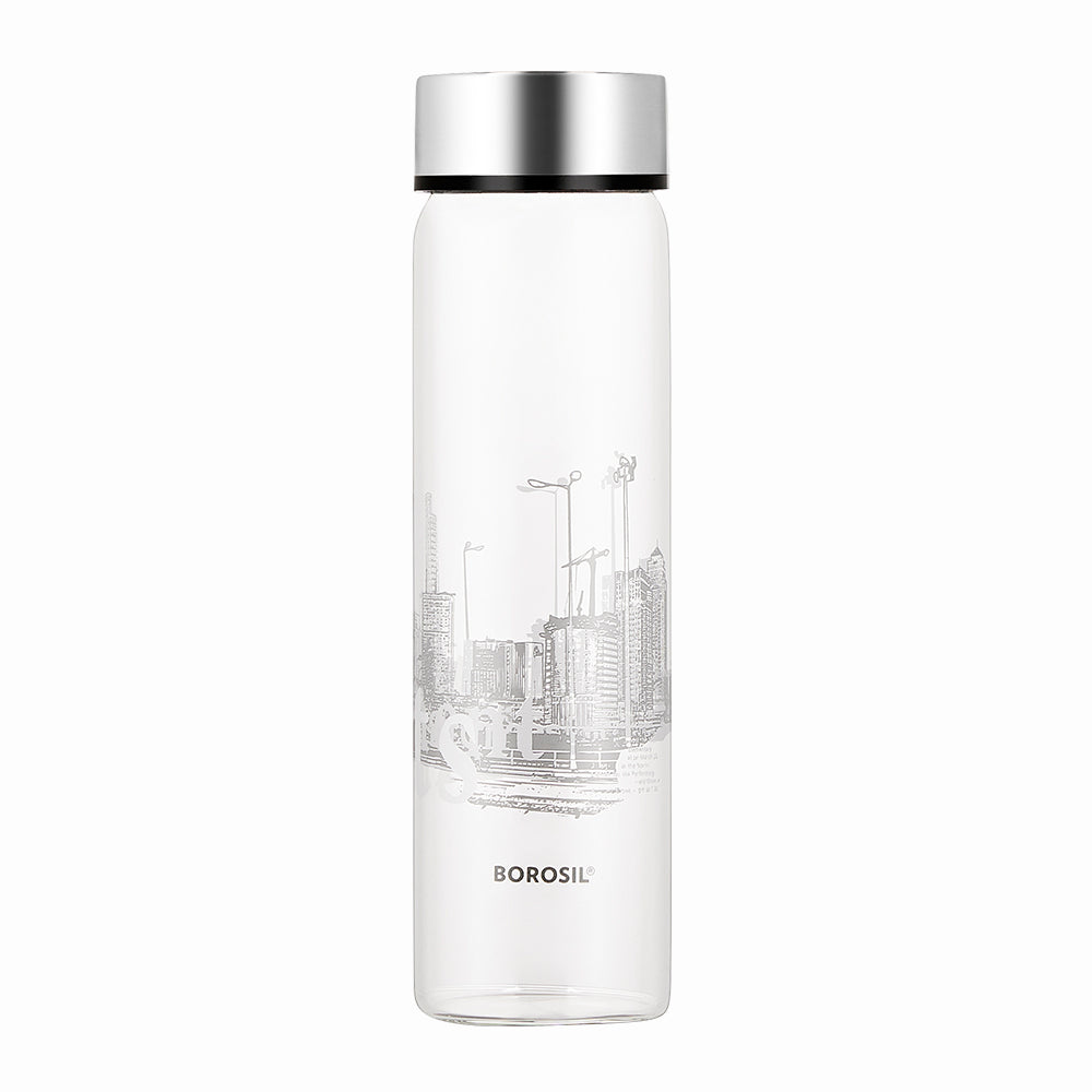 Roma Glass Bottle w Wide Mouth, Silver Lid, 550ml