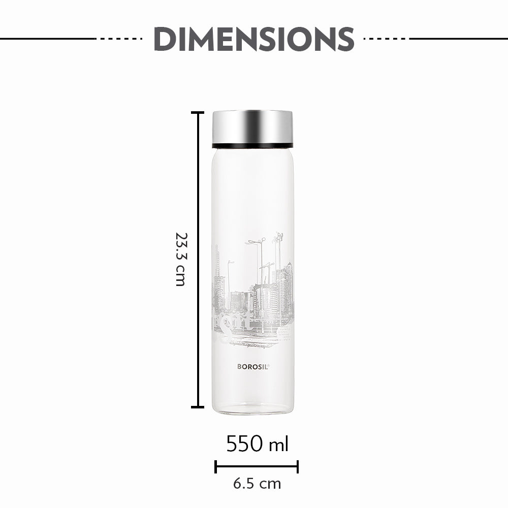 Roma Glass Bottle w Wide Mouth, Silver Lid, 550ml