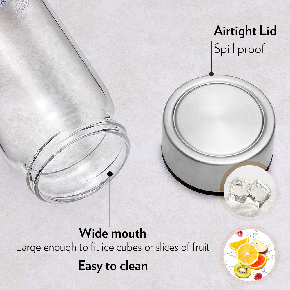 Roma Glass Bottle w Wide Mouth, Silver Lid, 550ml