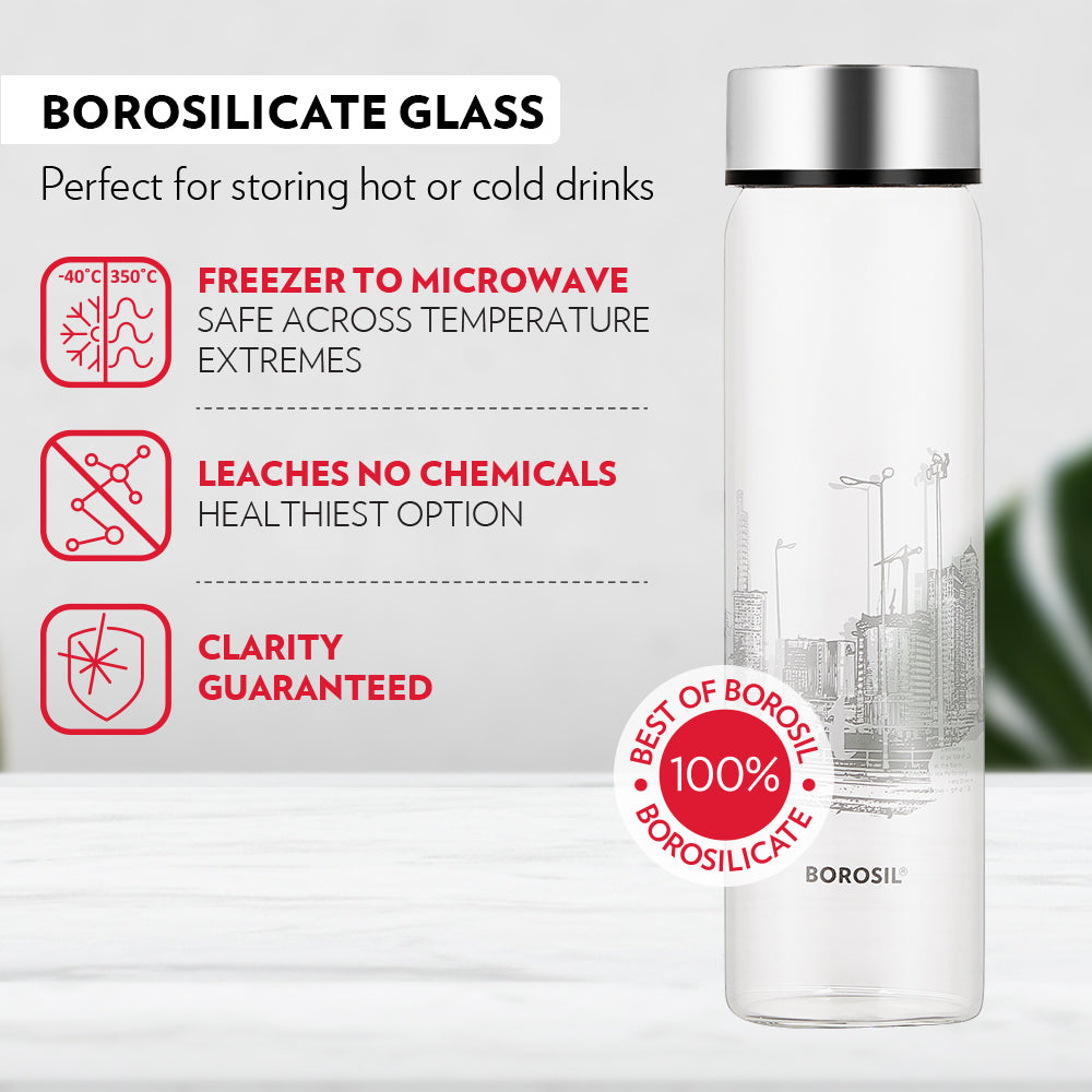 Roma Glass Bottle w Wide Mouth, Silver Lid, 550ml