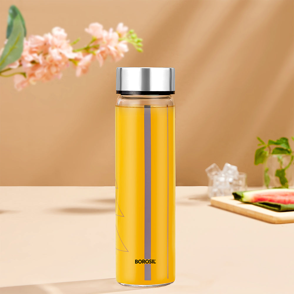 Borosil Neo Wide Mouth Sintra Glass Bottle with Silver Lid