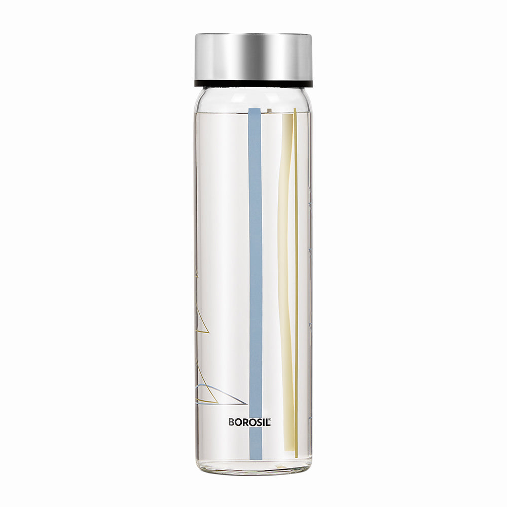 Borosil Neo Wide Mouth Sintra Glass Bottle with Silver Lid