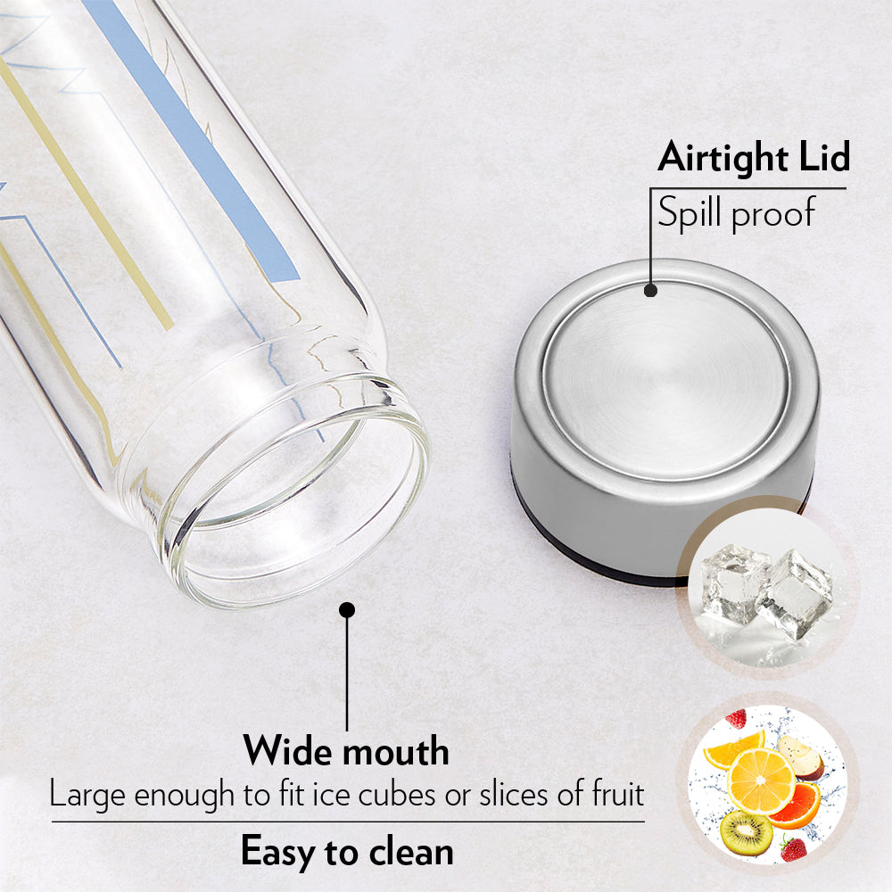 Borosil Neo Wide Mouth Sintra Glass Bottle with Silver Lid