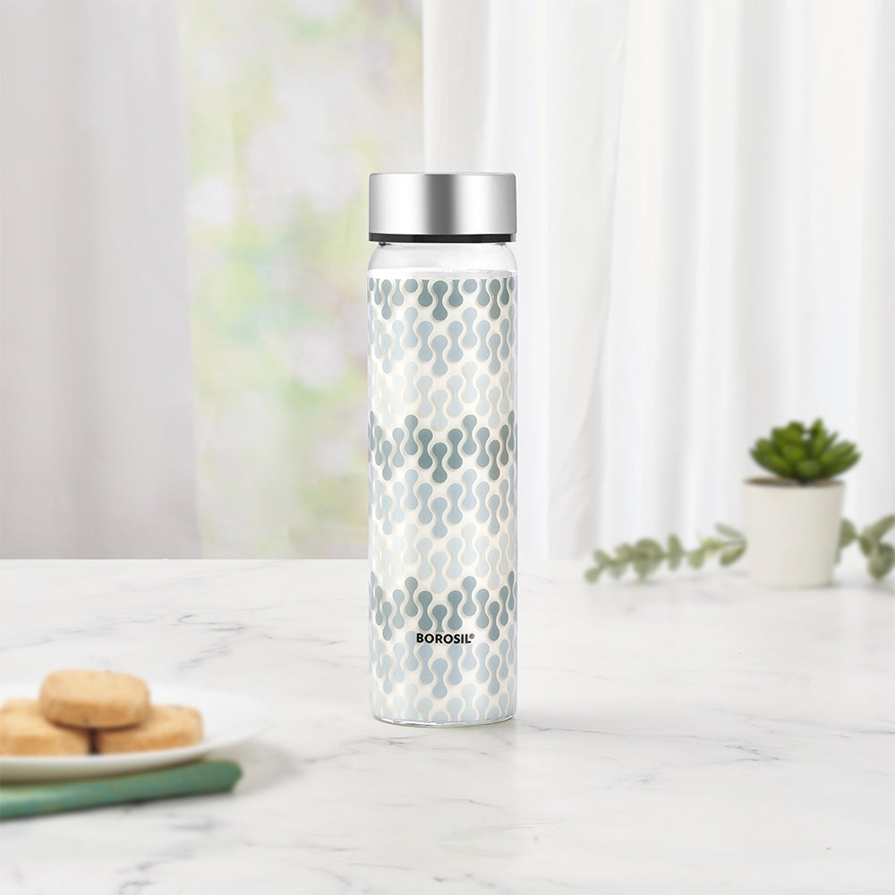Vista Glass Bottle w Wide Mouth, Silver Lid, 550ml