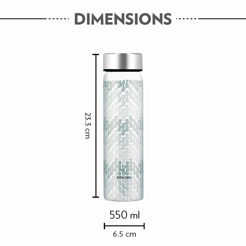 Vista Glass Bottle w Wide Mouth, Silver Lid, 550ml