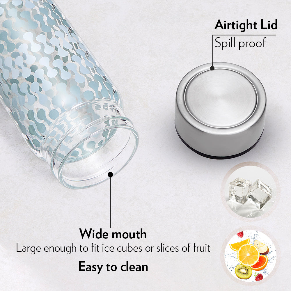 Vista Glass Bottle w Wide Mouth, Silver Lid, 550ml