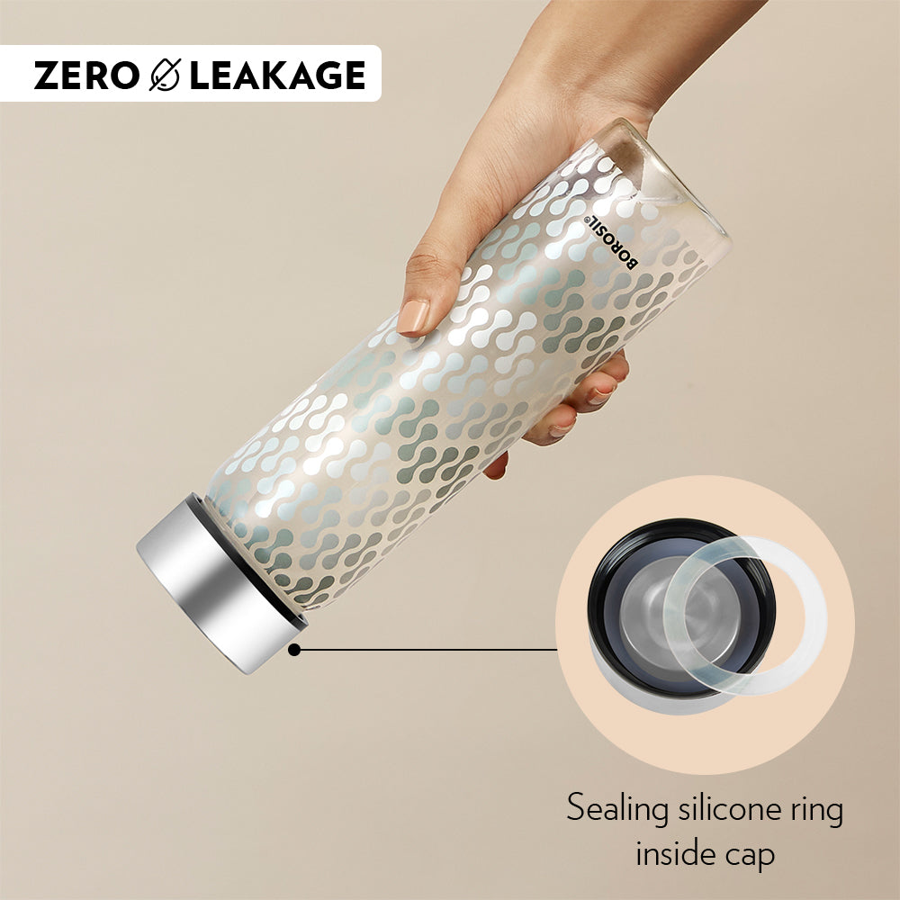 Vista Glass Bottle w Wide Mouth, Silver Lid, 550ml