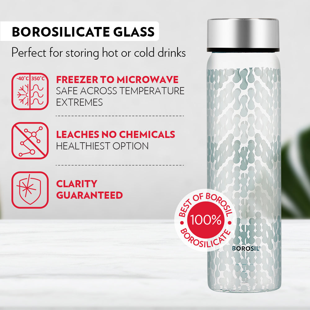 Vista Glass Bottle w Wide Mouth, Silver Lid, 550ml
