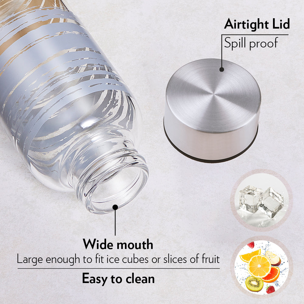 Borosil Glance Glass Bottle with Silver Lid , 550 Ml