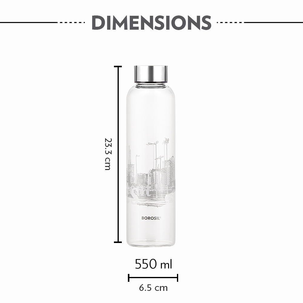 Borosil Neo Narrow Mouth Roma Glass Bottle with Silver Lid