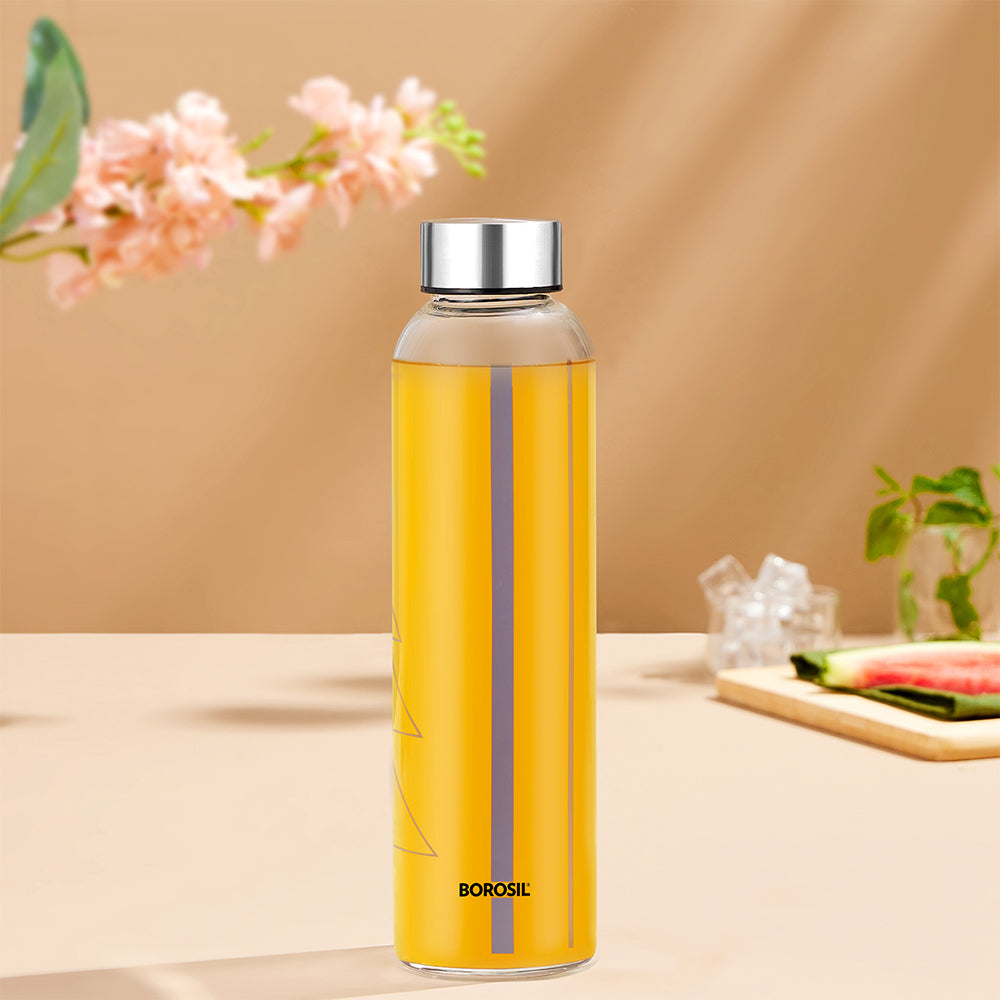 Sintra Glass Bottle w Narrow Mouth, Silver Lid, 550ml