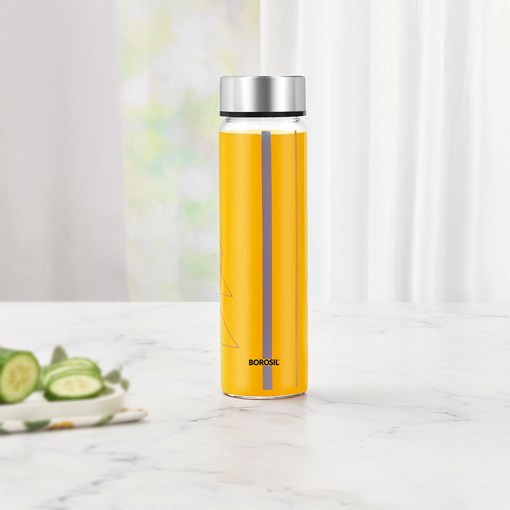 Sintra Glass Bottle w Narrow Mouth, Silver Lid, 550ml