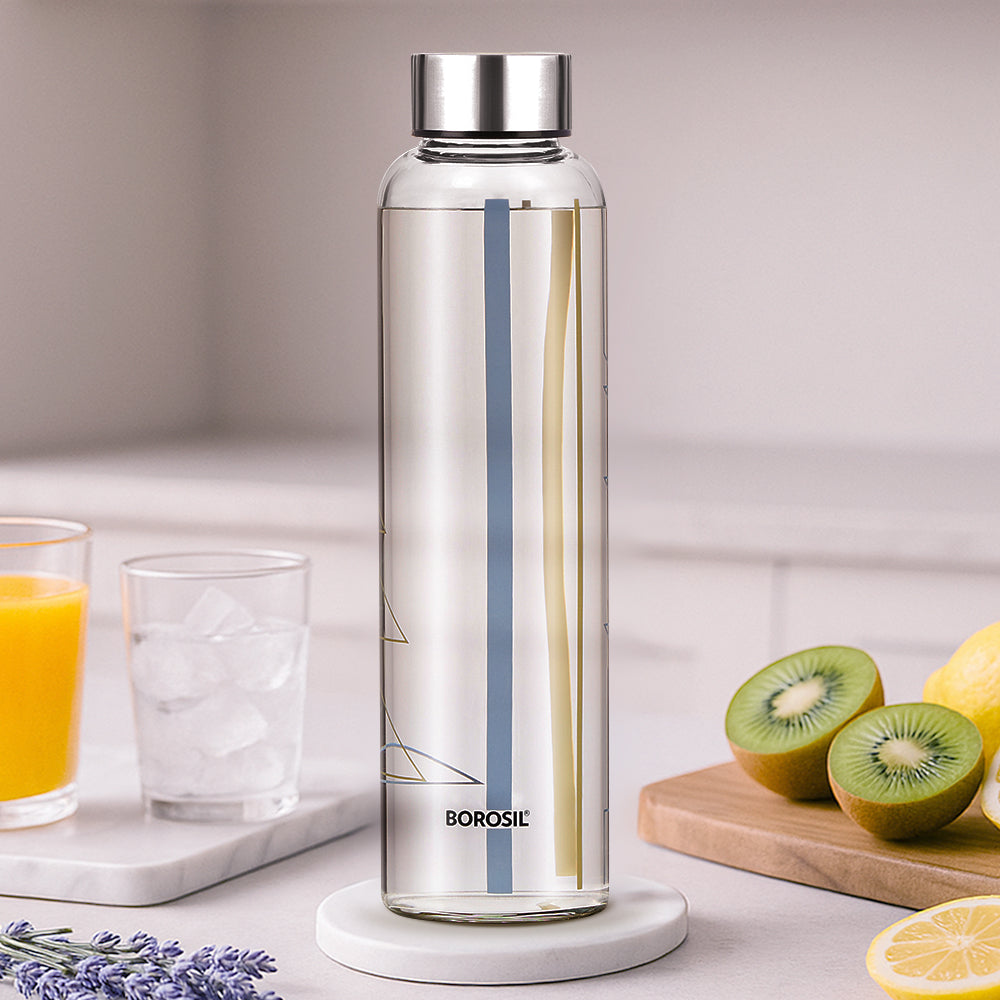 Neo Narrow Mouth Sintra Glass Bottle with Silver Lid