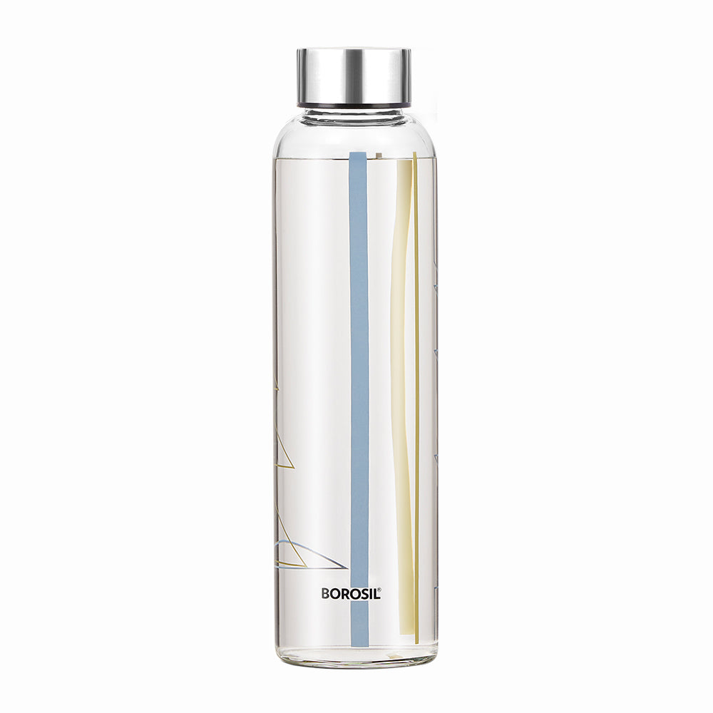 Sintra Glass Bottle w Narrow Mouth, Silver Lid, 550ml