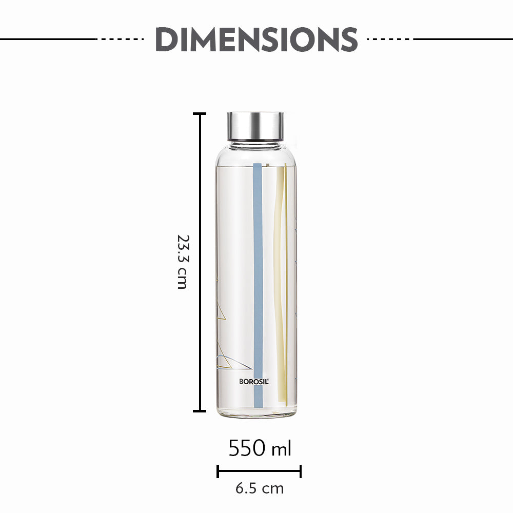 Sintra Glass Bottle w Narrow Mouth, Silver Lid, 550ml
