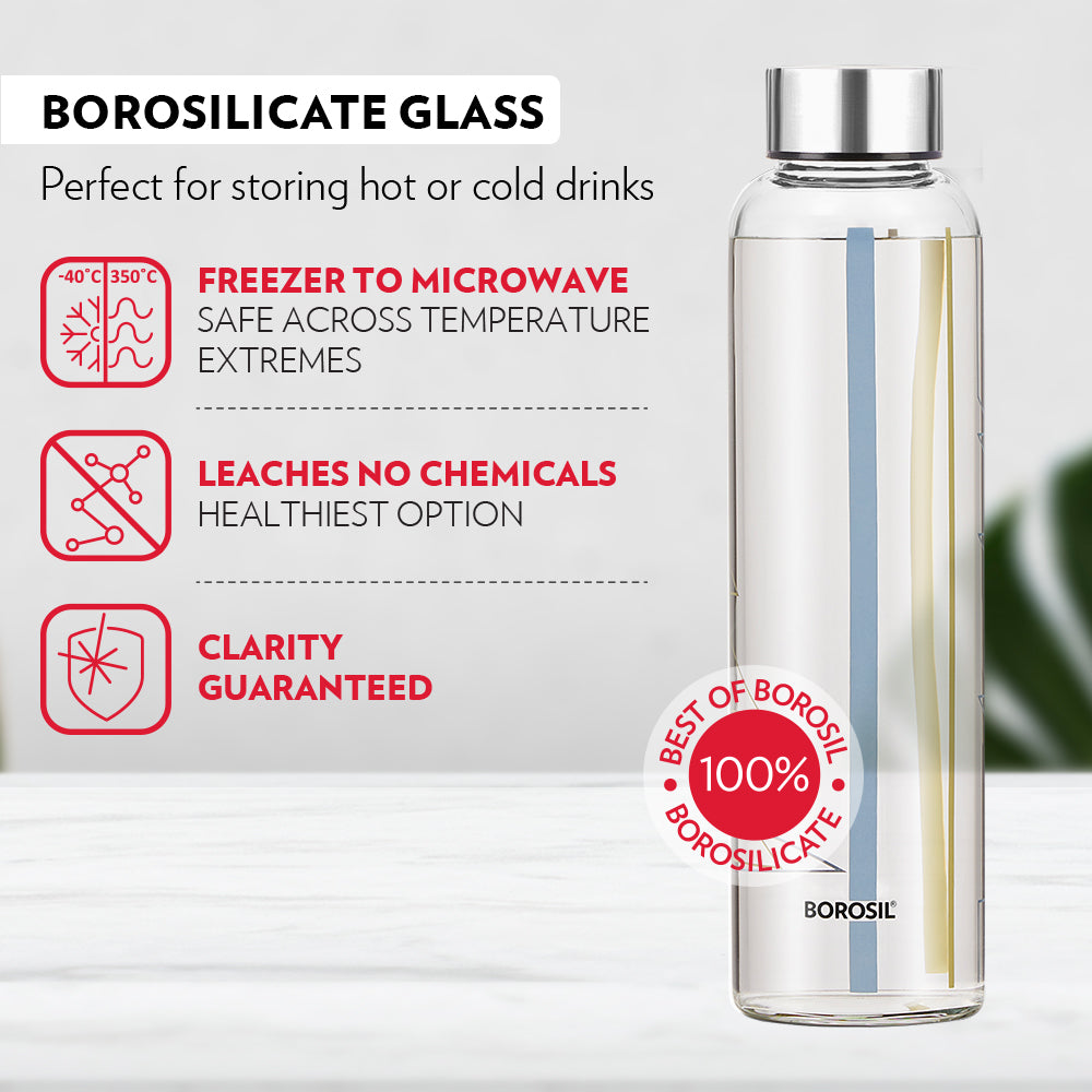 Sintra Glass Bottle w Narrow Mouth, Silver Lid, 550ml