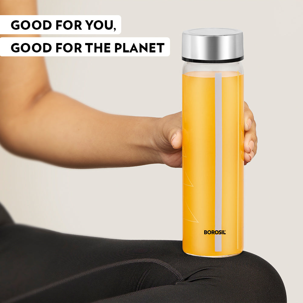 Sintra Glass Bottle w Narrow Mouth, Silver Lid, 550ml