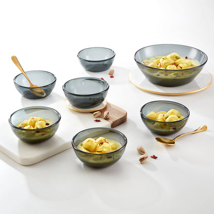 Borosil Aura Glass Small Pudding Set, Grey, 7 pc