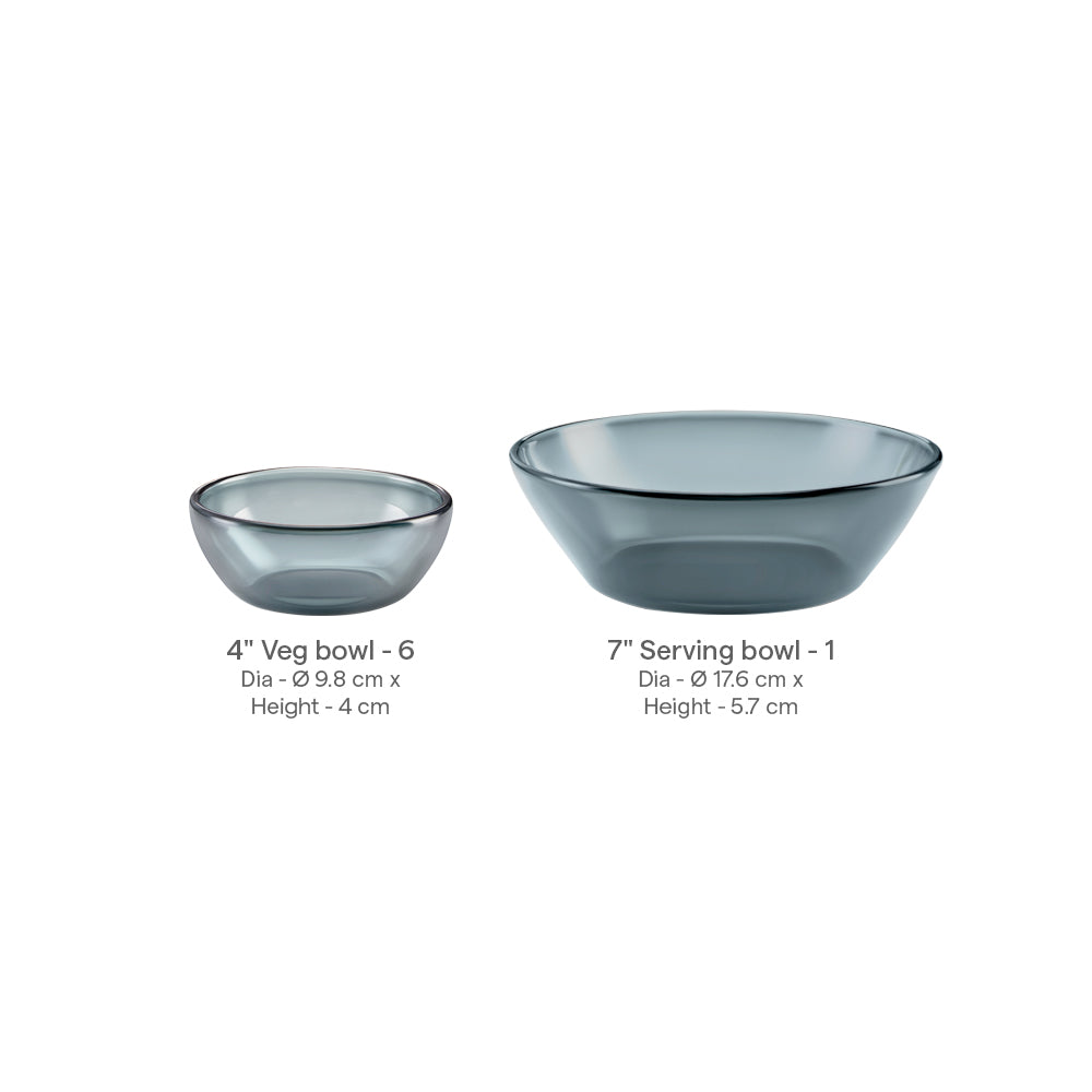 Borosil Aura Glass Small Pudding Set, Grey, 7 pc