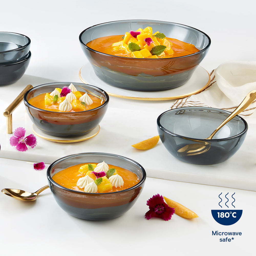 Borosil Aura Glass Small Pudding Set, Grey, 7 pc