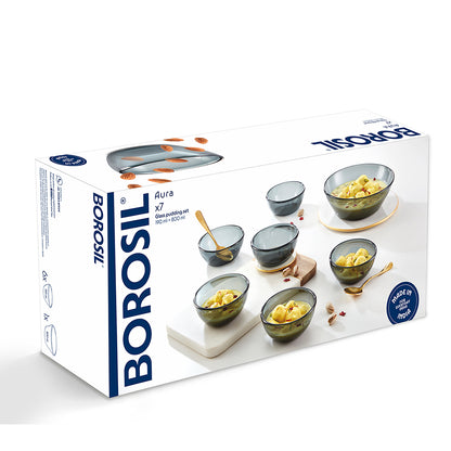 Borosil Aura Glass Small Pudding Set, Grey, 7 pc