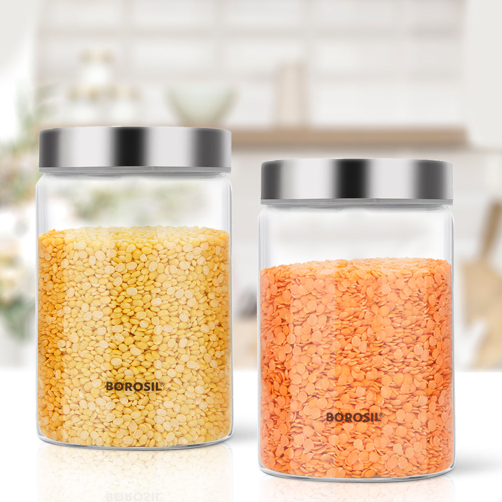Borosil Endura Airtight Glass Jar Set, 900ml x 2