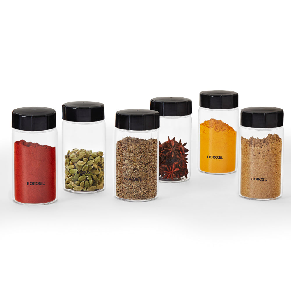Borosil Neo Fridge Proof Glass Spice Jars Set of 6 , 250 Ml