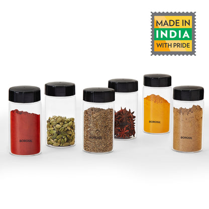 Borosil Neo Fridge Proof Glass Spice Jars Set of 6 , 250 Ml