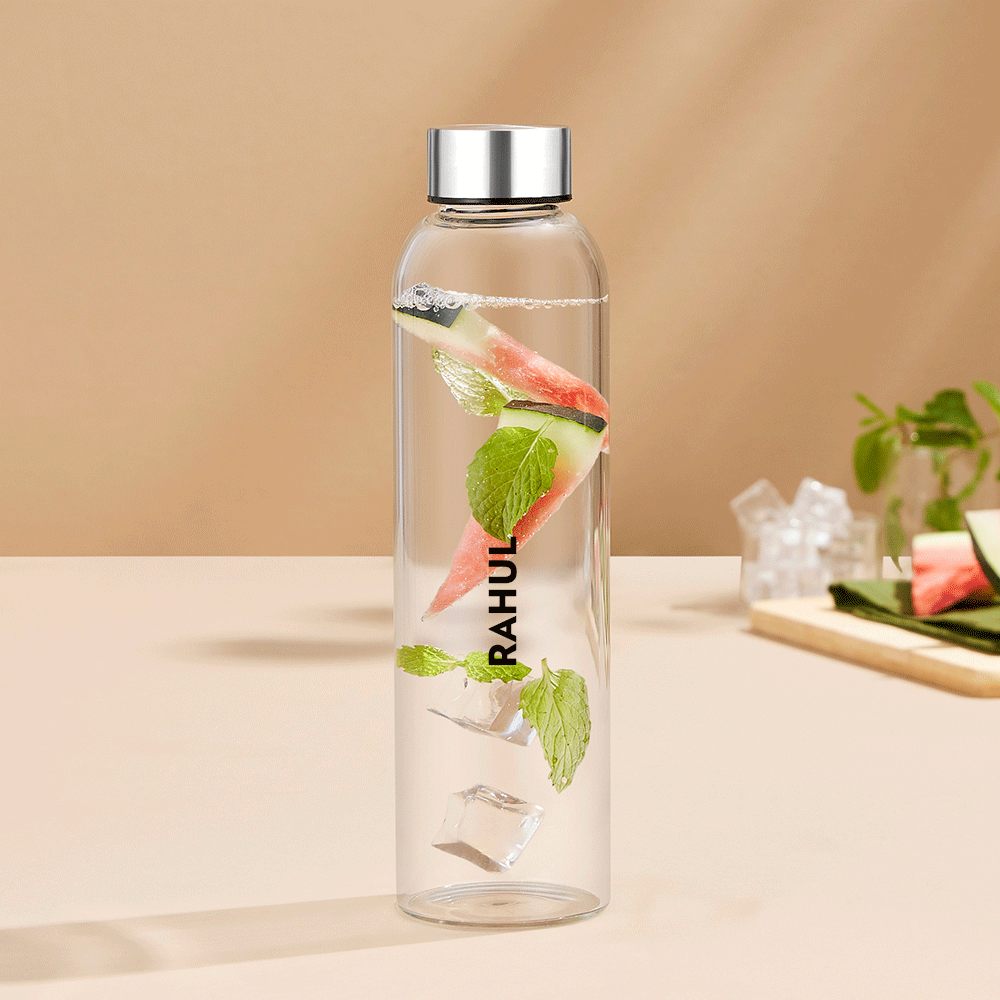 Borosil Crysto Slim Glass Bottle - SS Lid - Personalise