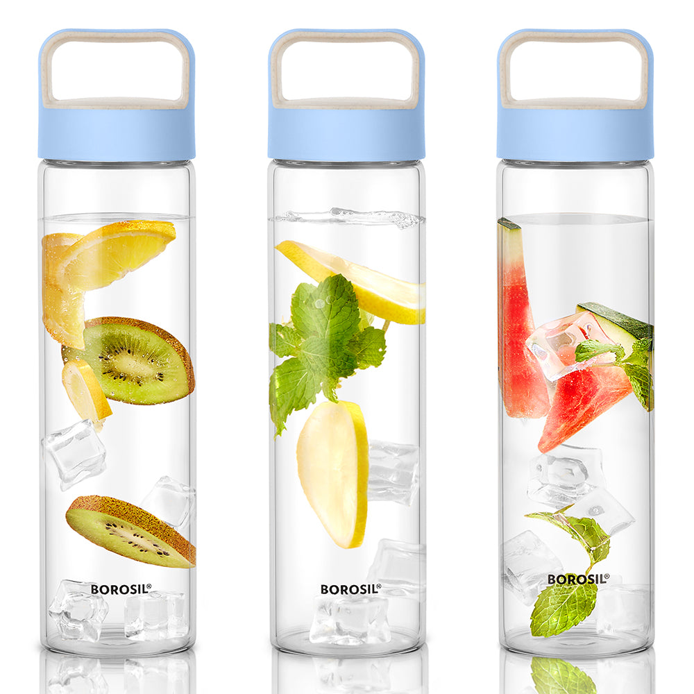 Neo Clear Glass Bottle Set - Husk Lid, Blue
