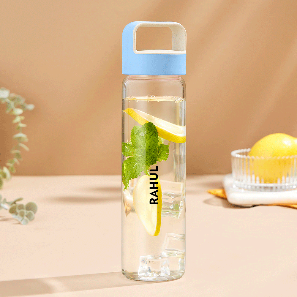 Neo Borosilicate Glass Bottle-Blue Lid-Personalise