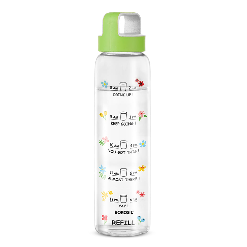 Borosil AM-PM Glass Bottle w Husk Lid, Green