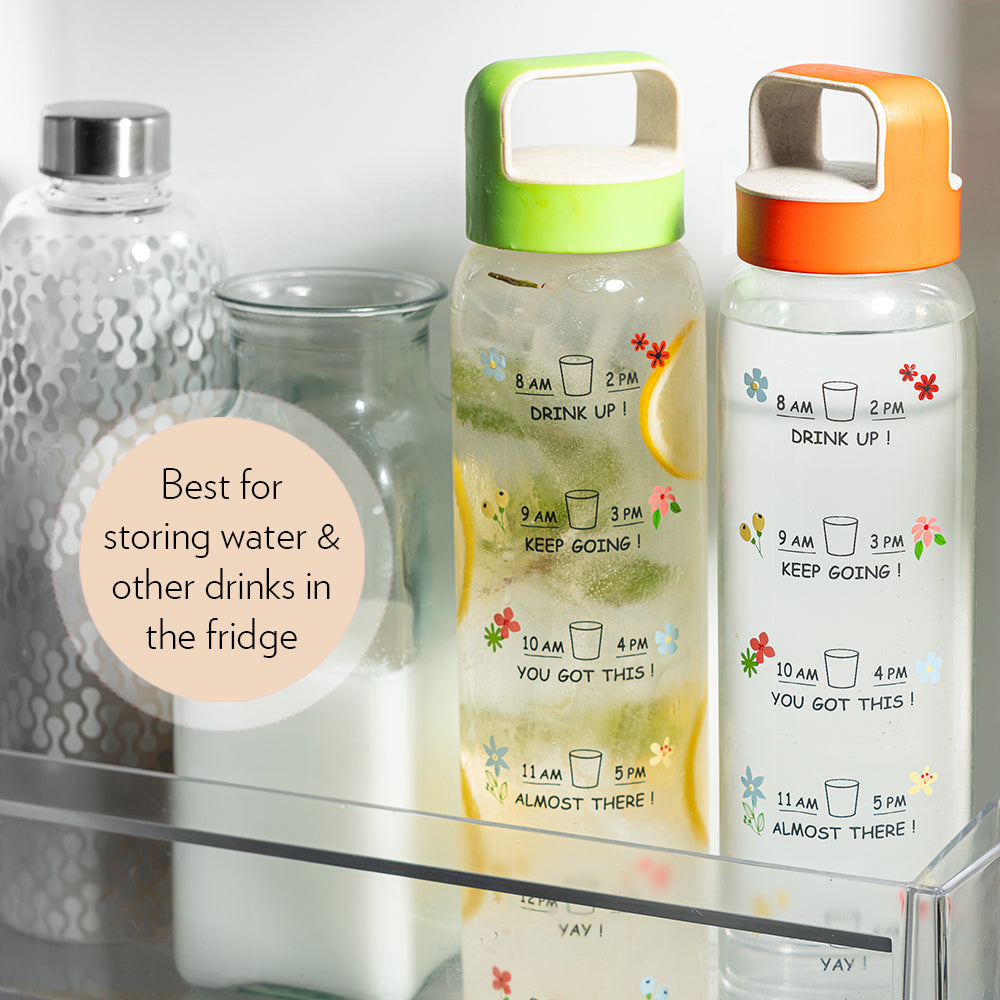 Borosil AM-PM Glass Bottle w Husk Lid, Green