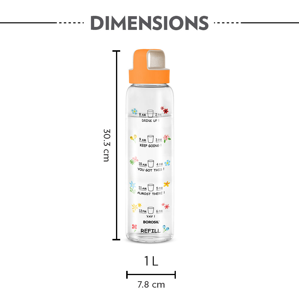 Borosil AM-PM Glass Bottle w Husk Lid, Orange