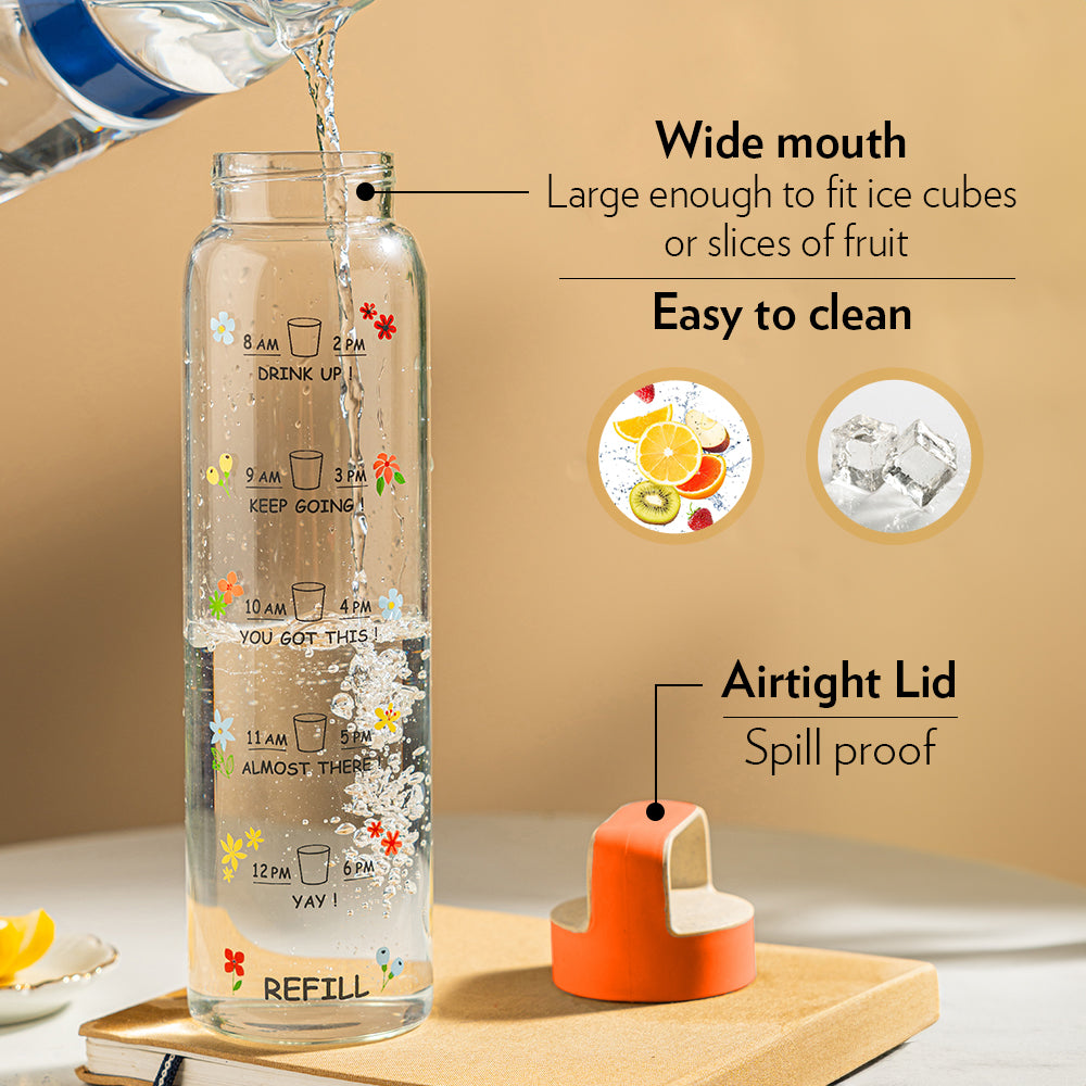Borosil AM-PM Glass Bottle w Husk Lid, Orange