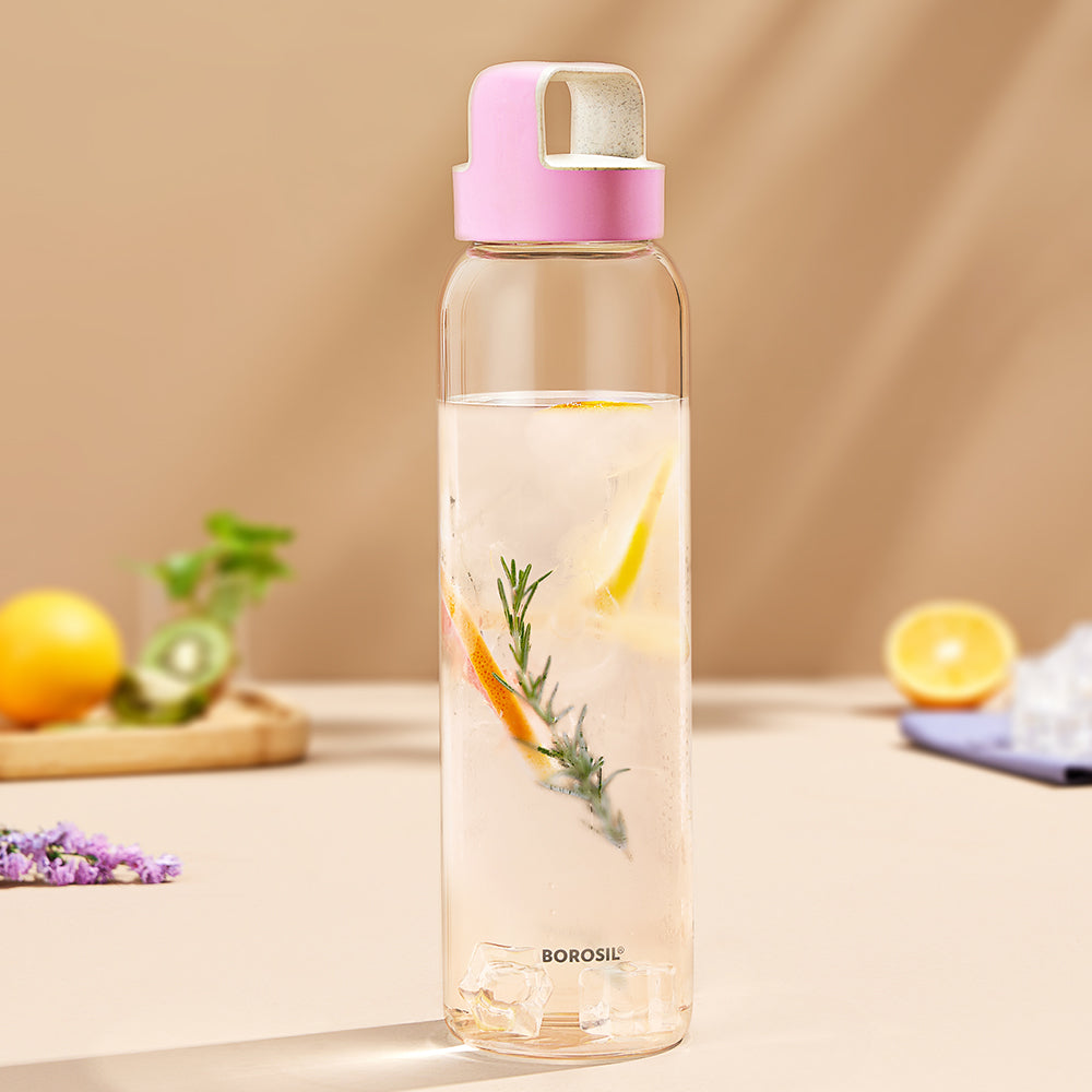 Neo Borosilicate Glass Bottle - Pink Lid