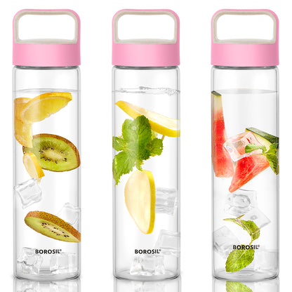 Neo Clear Glass Bottle Set - Husk Lid, Pink