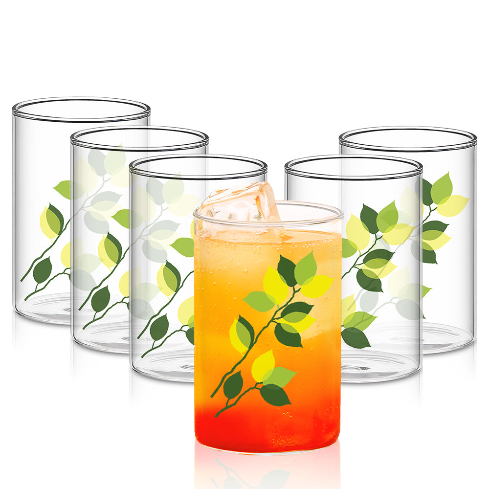 Borosil Vision Green Leaves Glass, Set of 6
