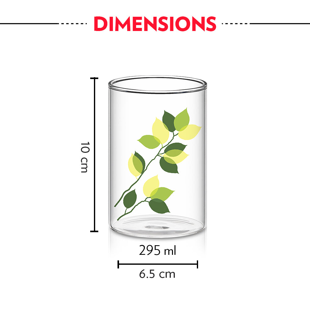 Borosil Vision Green Leaves Glass, Set of 6
