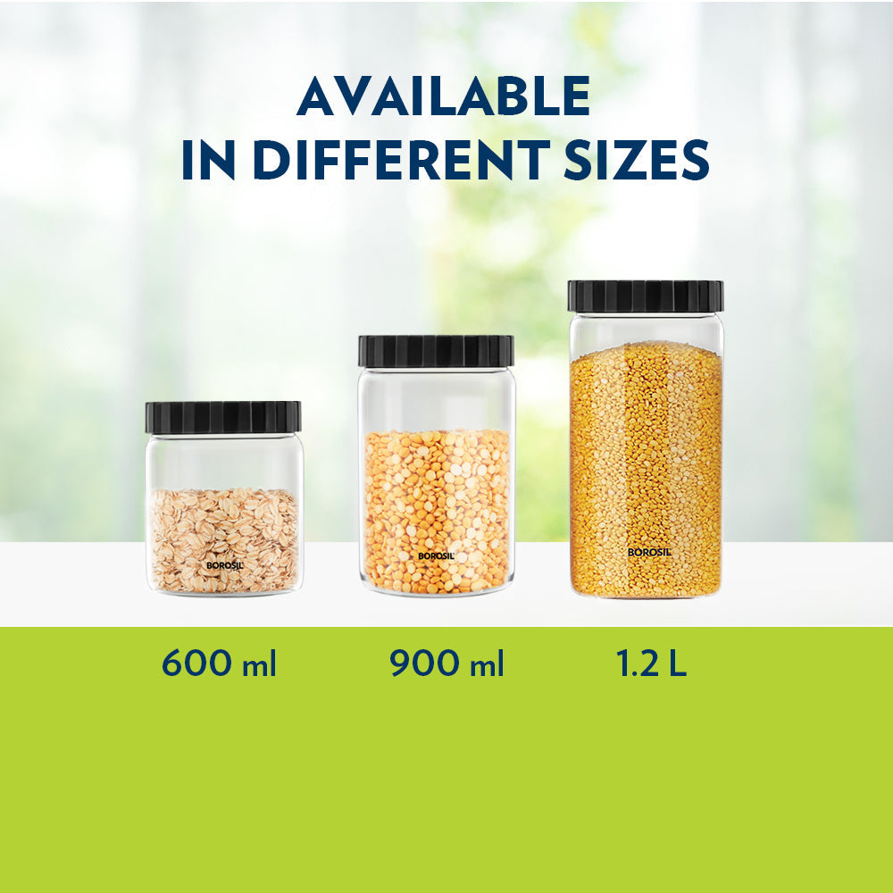 Borosil Endura Airtight Glass Jar, Black Lid-Personalise