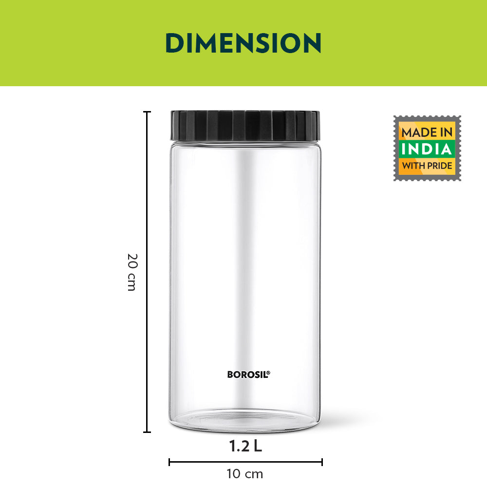 Borosil Endura Airtight Glass Jar with PP Lid Gray , 1.2 L